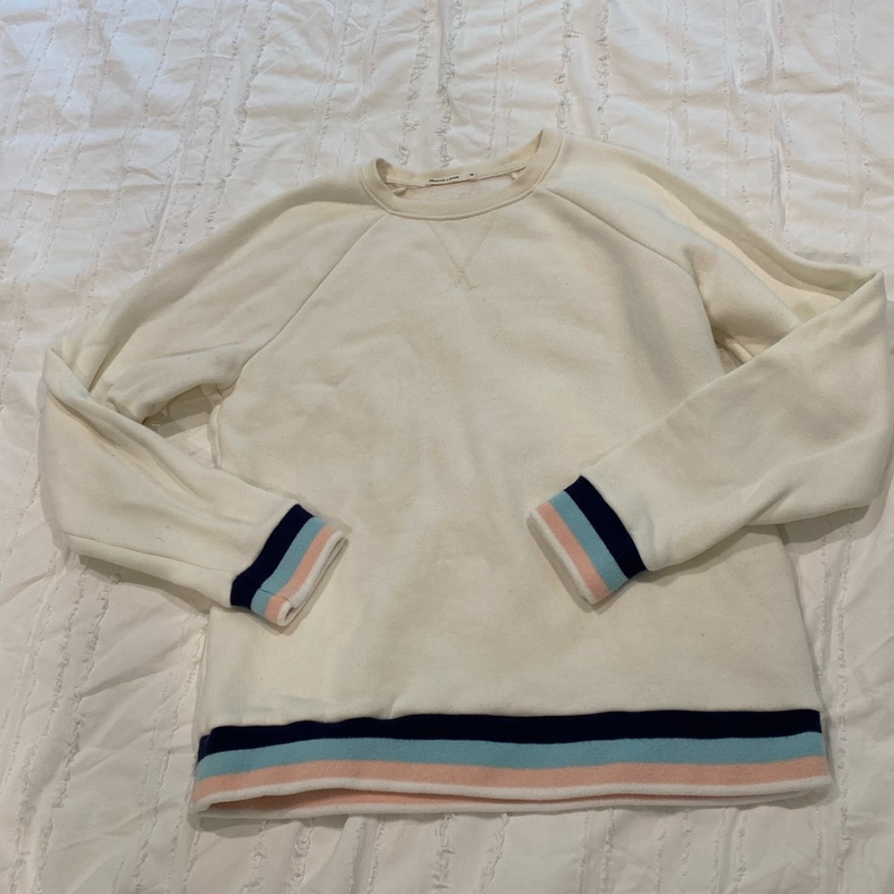 White crew neck sweatshirt with stripes